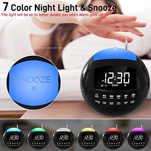 Digital Alarm Clock Radio Fm, 7 Color Night Light Bluetooth Speaker, Usb &Type C Charging Port, Led Dimmer Display,Sleep Timers,12/24H, Plug In Digital Clock For Bedroom Bedside Desk Kid Heavy Sleeper #TOP3
