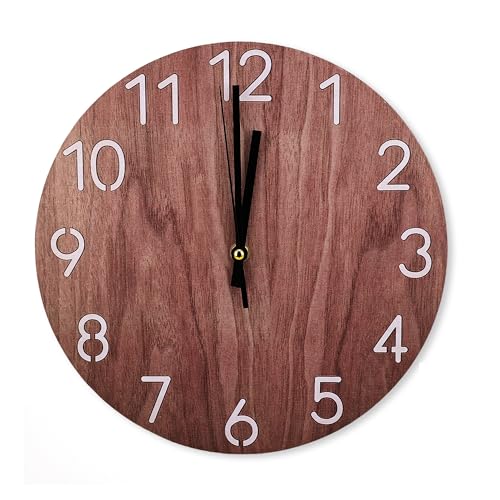 MEKOTRIN Horloge Murale 30cm en Motif du Bois Vintage - Pendule Murale Horloge Rustique avec Mouvement à Quartz Silencieux, Pendule Retro Chic Rond Déco pour...