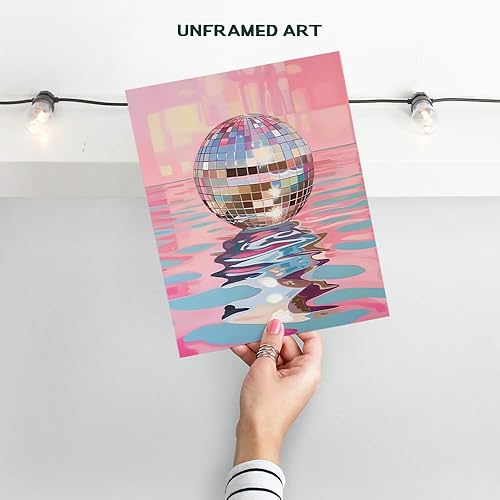 Miniatura 2 de Arte y decoración de pared de bola de discoteca - Arte moderno de mediados de siglo - Arte de pared rosa para sala de estar - Arte de pared retro de