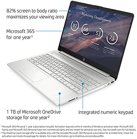 HP 2021 15.6" Laptop Computer, Athlon N3050, 4GB DDR4 RAM, 128GB NVMe SSD, Wireless Mouse, Sleeve, Silver, Windows 10 Home in S Mode with Microsoft 365 +HDMI Cable