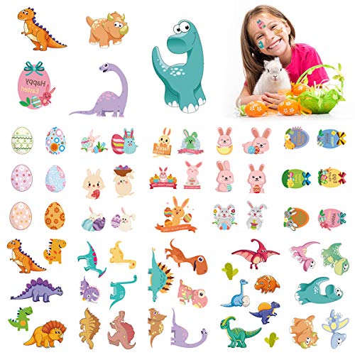 15 Sheets New Style Dinosaur Easter Tattoos Dinosaur Bunny Chicken Tattoos For Easter Egg Hunt, Bunny Egg Dinosaur Temporary Party Favors Gifts，Easter Party Favors For Kids