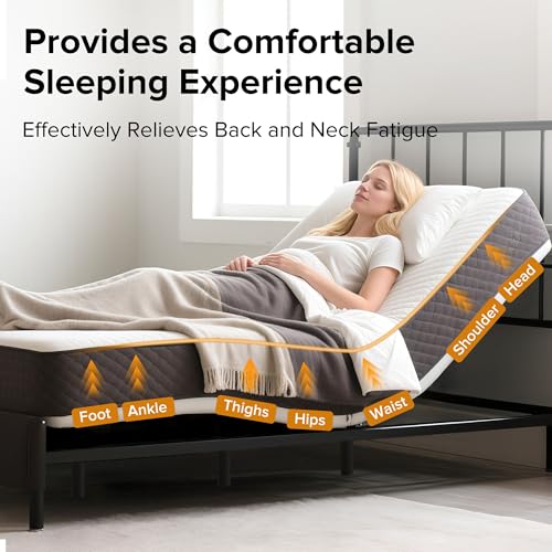 Image of Anwick Queen Adjustable Bed Frame with Remote, Adjustable Bed Base with Massage Head & Foot Incline, LED Light, USB Ports, Electric Bed Frame with Height-Adjustable Legs (Queen)