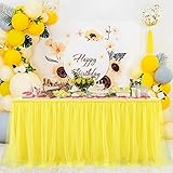 Suppromo Yellow Tulle Table Skirts for Rectangle Tables or Round Tables 9ft Tutu Table Skirts for...