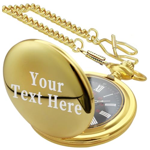 Image of Tiong Smooth Pocket Watch,Personalized Pocket Watch,Customized Watches for Men,Engraved Pocket Watches for Father's Day with Chain