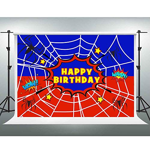 GESEN Spiderman Background for Son's Birthday Party,10x7FT, Superhero Spider Web Photography Backdrop for Pictures, Children Kids Birthday Party Banner, Photo Studio Props LSGE1373