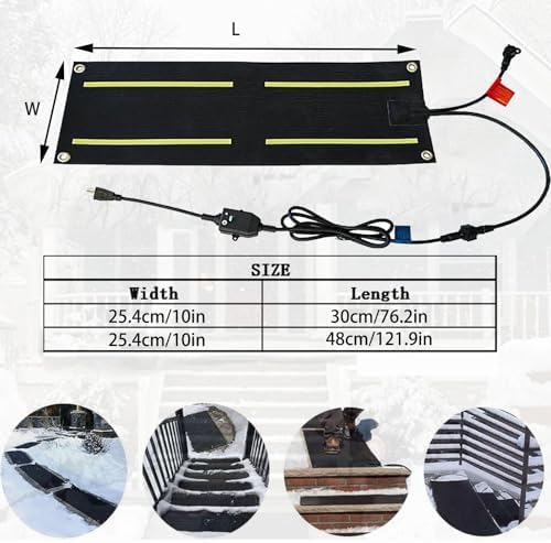 Heated Snow Melting Mats - Non-Slip Rubber Mats for Stairs & Sidewalks, 10" x 30" & 10" x 48" - 5 Piece Set for Safe, Fast Snow Removal & De-Icing Solution