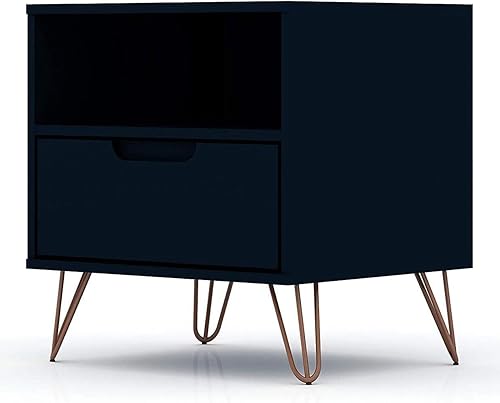 Miniatura 34 de Manhattan Comfort Rockefeller - Mesita de noche con cajones, mesa de noche moderna de mediados de siglo, organizador de almacenamiento y exhibición,