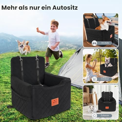 GL GLENSLAVE Autositz Hunde für kleine/mittlere Hunde unter 15 Kgs,Hunde Autositz,Abnehmbarer und waschbarer Haustier Autositz,Hundebett mit 2 Sicherheitsgurten(Schwarz)