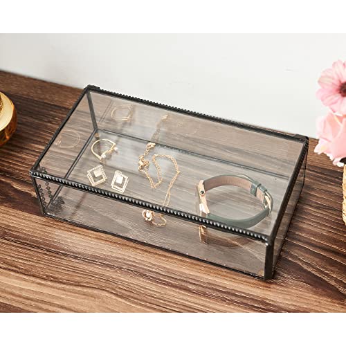 Whslilr Vintage Glass Jewelry Box Keepsake Box With Hinged Lid And Mirrored Bottom, Great For Storage Trinket/Jewelry/Card/Photo, Black Decorative Box For Dresser-15612Ex #TOP4