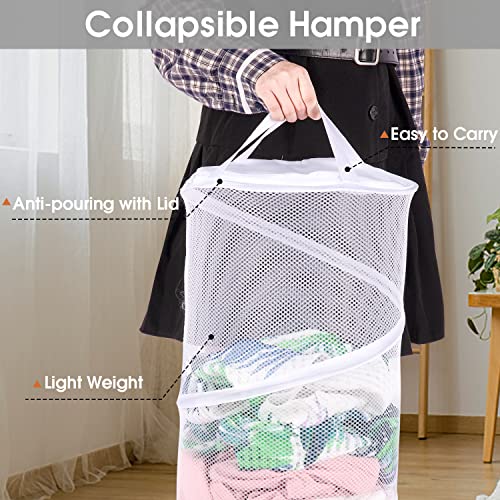 Battoo 2 Pack Large Collapsible Laundry Basket With Lid Foldable Mesh Pop Up Hamper With Handles For Laundry Room, Bathroom, Kids Room, College Dorm, Travel, Storage Organizer Black+White #TOP4
