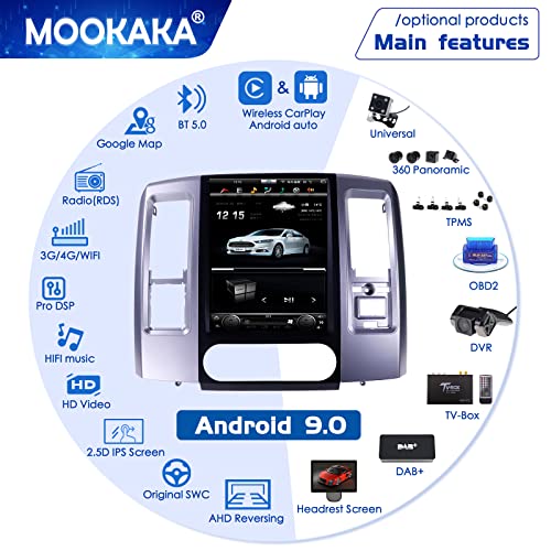 MOOKAKA Tesla Style Radio Android 9 estéreo para carro Autoradio 2 din Navegação GPS para Dodge Ram