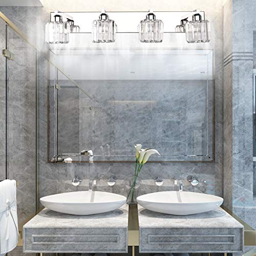 Image of Aipsun Crystal Bathroom Vanity Light Modern Vanity Lighting Fixtures Crystal Vanity Light for Bathroom 4 Lights(Not Include Bulb)