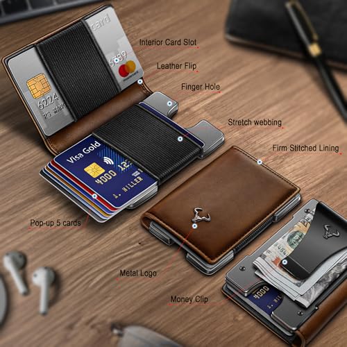 BULLIANT Mens Money Clip, Slim Leather Wallet Card Case For Men Expandable for 11 Cards RFID Blocking2
