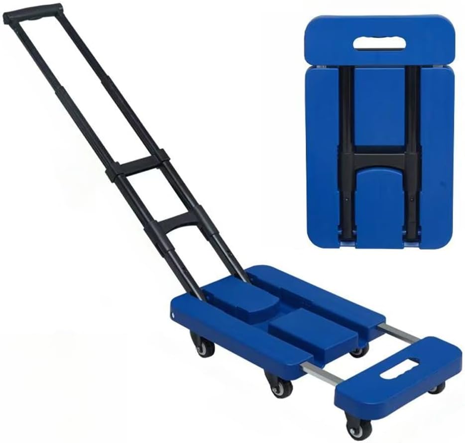 Folding Hand Truck Lightweight Portable Cart,Collapsible Luggage Cart with Wheels & Elastic Rope,Compact Utility Carts for Moving Travel Shopping Use (Red)