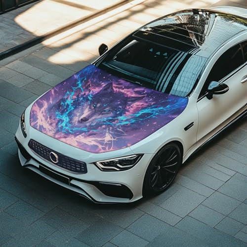 Image of Cool Wolf Print Hood Cover Protector for Cars SUV Trucks Minivan, 59x39 Inch Stretchable Car Hood Wraps, Waterproof Sun-Proof Auto Exterior Accessories