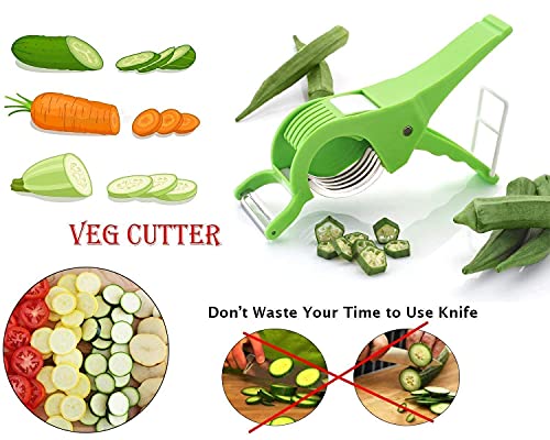 Image of 2-in-1 Vegetable & Fruit Cutter with Peeler, 5-Blade Stainless Steel Veg Cutter, Multi-Purpose Kitchen Tool, Plastic Body (Multicolor)
