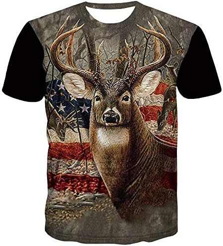 QCIV Deer T Shirts for Men American Flag T-Shirt Elk Hunting Shirt Short Sleeve (L, Elk Hunting)