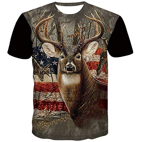 Qciv Deer T Shirts For Men American Flag T-Shirt Elk Hunting Shirt Short Sleeve (L, Elk Hunting) #TOP3