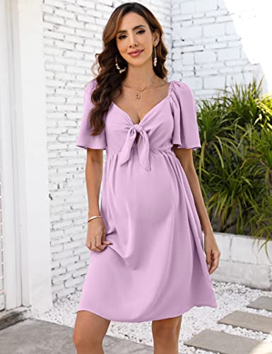 Funjuly LXT-PBY_0YLCE39N Maternity Dresses For Baby Shower Women'S Knotted V Neck Knee Length Wrap Baby Shower Dress Pink M thumb #2