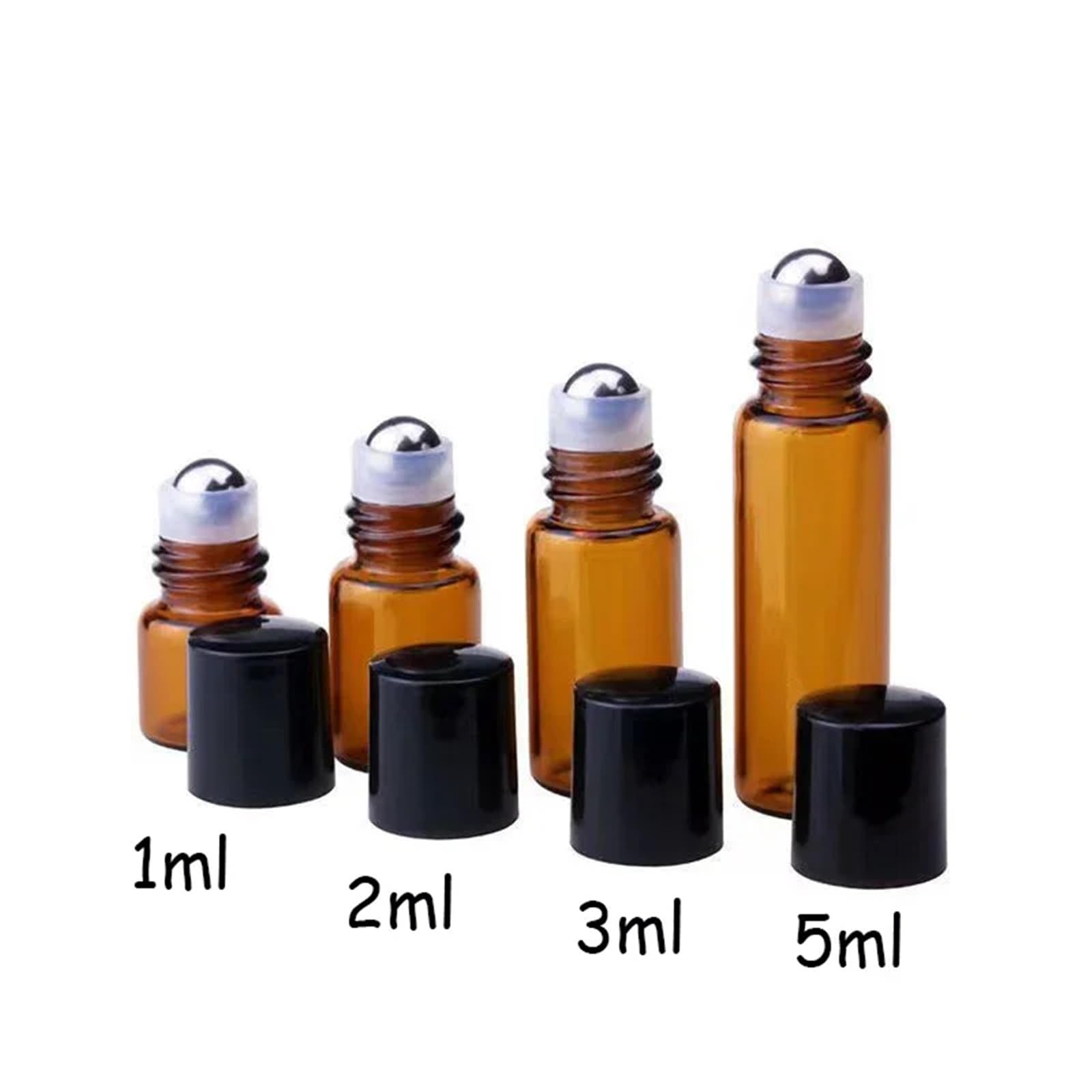 Roll-On-Flaschen, bernsteinfarbene Glasflaschen für ätherische Öle und Metallölfläschchen, 1–5 ml, 50 Stück, 50 Stück