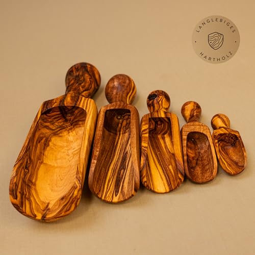 DAS OLIVENHOLZBRETT® Dosierlöffel Holz, Mehlschaufel, Gewürzschaufel Olivenholz, 6 cm