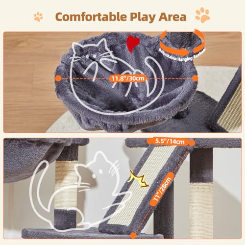 Image of Taoqimiao Cat Tree,37.8-Inch Cat Tower for Indoor Cats,Suitable for Kittens with Luxurious cat condo with Adjustable Baskets and Luxurious Perch MS029SG Smoky Gray