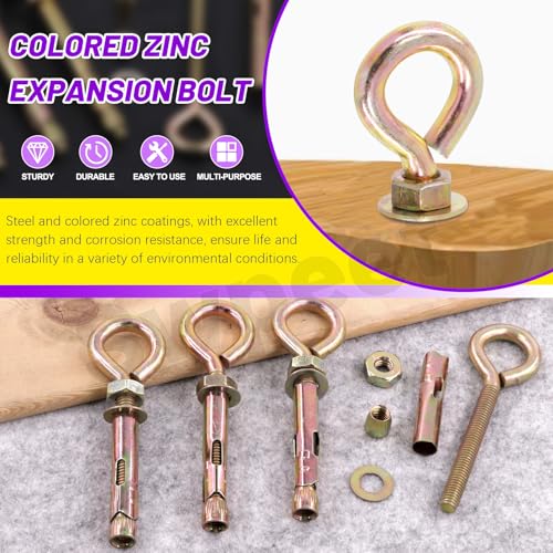 Image of Swpeet 8Pcs M10 Thread Wall Concrete Brick Expansion Screws Closed Anchor Hook, Expansion Eyebolt Screws Bolts, Heavy-Duty Expansion Bolts with Eye Ring, Sleeve Anchor, Expansion Hooks