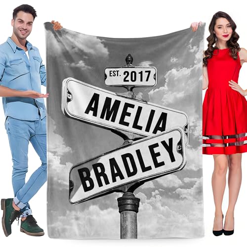 MATONGO Personalized Valentines Gifts for Boyfriend Girlfriend, Customized Couples Blanket with Name Photo, Personalized Anniversary Christmas Birthday Gifts for Him Her Wife Husband Men Women