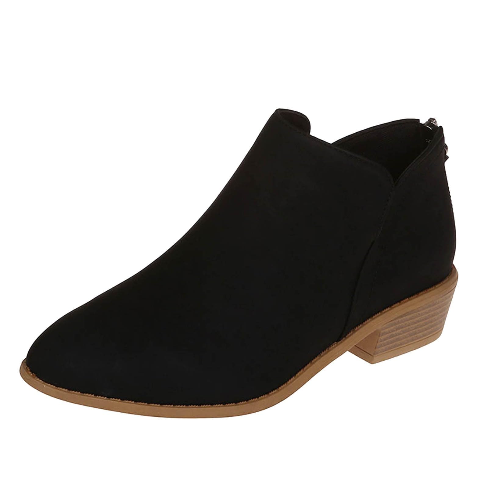 Ankle Booties for Women Chunky Heel Boots for Women Slip on Western Low Heel Chelsea Boots Classic V