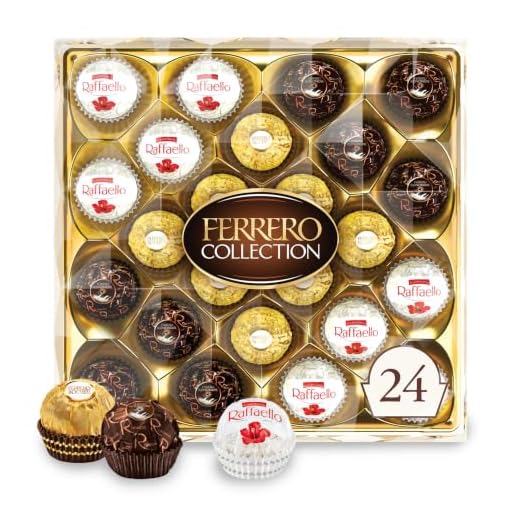 Ferrero Collection Premium Gourmet Assorted Hazelnut Milk Chocolate, Dark Chocolate and Coconut, Great Holiday Gift Box, 9.1 oz, 24 Count