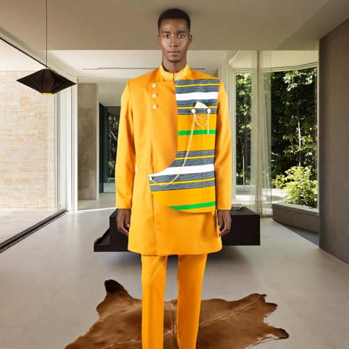 Men`s Suit Slim Fit Embroidery Gold Chain Single Breasted Print Blazer and Trousers Set African Clothes3