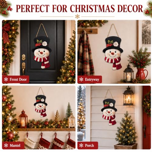 Image of Christmas Decorations - Winter Snowman Wooden Welcome Sign for Front Door