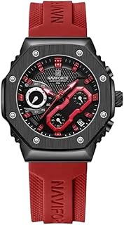 Naviforce Analog Quartz Limited Edition Watch For Mens- Chronograph, Leather Strap, Luminous Hands, Water Resistant 50M Black-Red