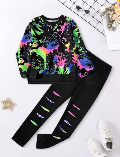 Image of Girls Clothes, Girls Outfits Tie Dye Sweatshirt Tops and Leggings Sweatpants 2 Piece Fall Winter Clothes Set 6-16T