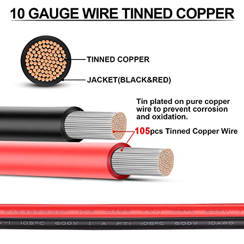 10 Gauge Wire - Igreely 30 Ft Red & 30 Ft Black 10 Gauge Tinned Copper Electrical Wire Cable For Solar Panel Car Audio Automotive Trailer Marine Harness Wiring 10Awg 30Ft #TOP1