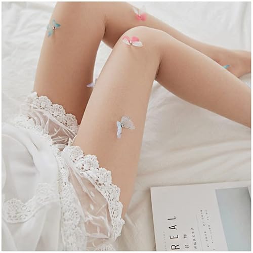 Erinaco Women's Sexy Sheer Footed Pantyhose Control Top Tights High Waist Butterfly Pattern Tight Silk Stockings With Reinforced Toes #TOP4