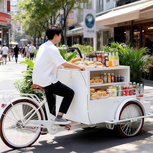 Mobile Vending Tricycle, 3-Wheel Snack & Drink Bike, Large Capacity Pedal Cart with Umbrella for Food Sales & Interior Decor, Perfect for Events & Markets