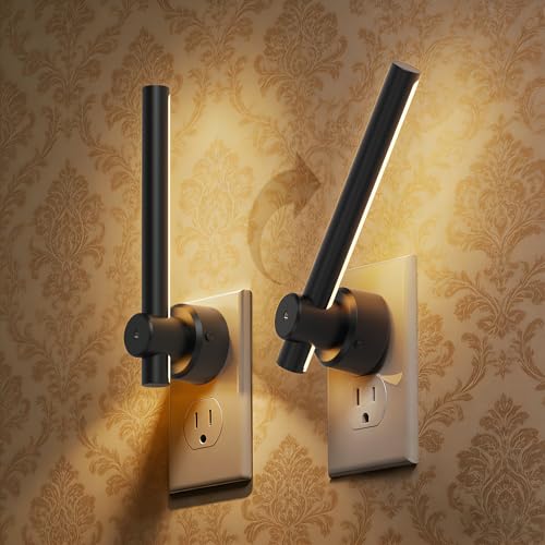 Image of L LOHAS LED Night Light Plug in, 2Pack Dimmable Night Lights Plug into Wall | 330Rotating Nightlight with Dusk to Dawn Sensor, Soft White, 0-100LM Modern Black Nightlights for Bathroom Mirror Restroom