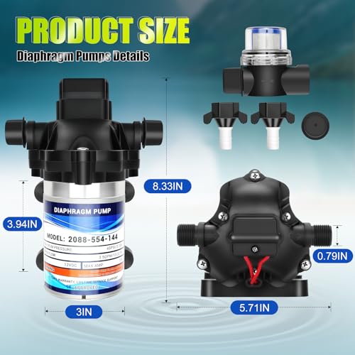 Image of High-End RV 2088-554-144 /2088-403-144 Fresh Water Pump,12v Diaphragm pump,12v 3.5 Gallons per Minute,45 psi,1 /2 npt Connection,No Noise,Includes Detachable Filters!