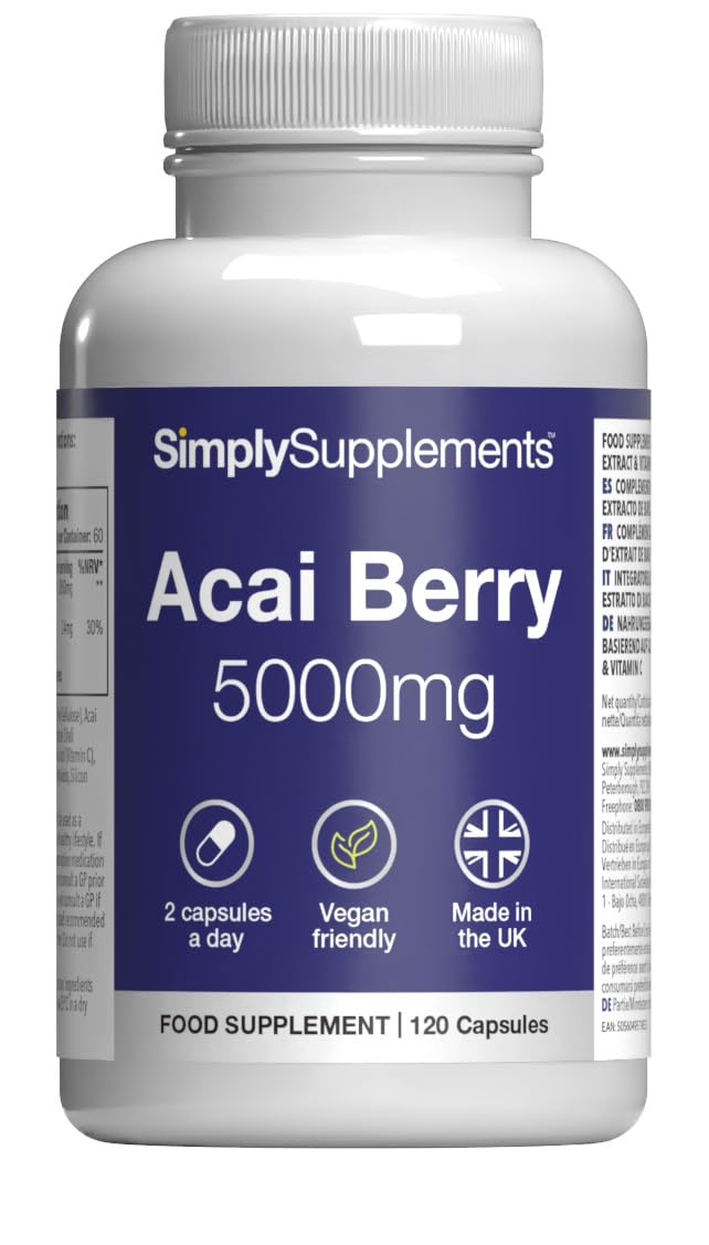 Acai Berry 5,000mg Capsules | with Vitamin C | Supports Immune System & Collagen Formation | Freeze-Dried Extract | Vegan Friendly | 120 Capsules = 2-Month Supply | UK Made