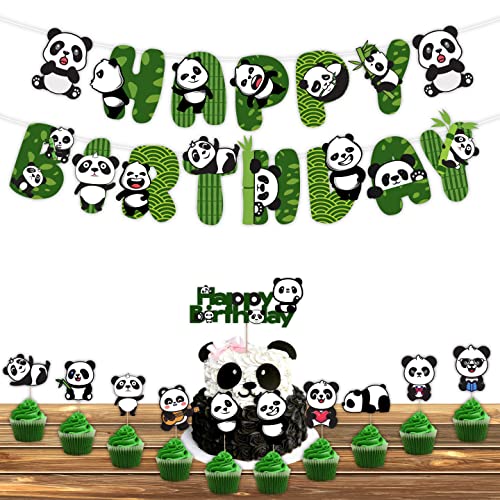 Image of FestikoCute Cartoon Panda Birthday Decoration Supplies (12 Pcs), Children Party Decoration,Girl Birthday Decoration Full Birthday Set Banner,Cake Topper,Cup Cake Topper for Birthday Decoration