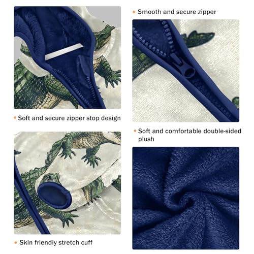 Alligator Pattern Print Design Toddler Fleece Jacket Girl Boys Hooded Fleece Jacket Coat Warm Outwear Zip-up 3-10T3