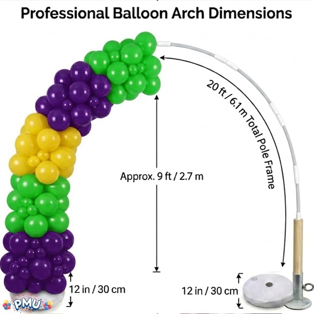 PMU DIY Professional Balloon Arch Deluxe Kit(Mardi Gras Gold, Green and Purple)Balloon Garland for Party Decoration,Decoration Kit for Birthday Party, Wedding, Graduation,Baby Shower(41691-61646)Pkg/1