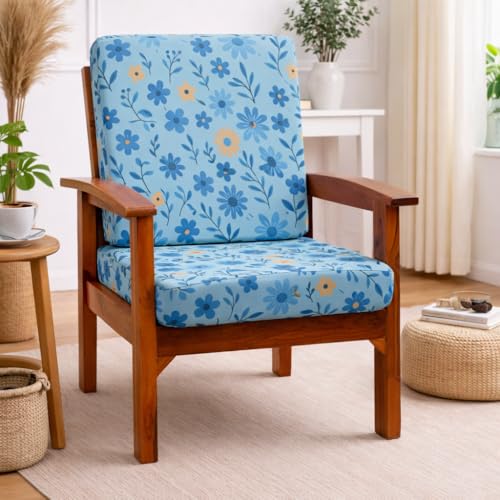 Image of STITCHNEST 'Contour Fit Series' Stretchable Printed Wooden Sofa Cover (Pack of 2) - Elastic Wooden Chair Cover | Wooden Sofa Seat Cover | Size - 20-21 x 20-21 x 3-5 in