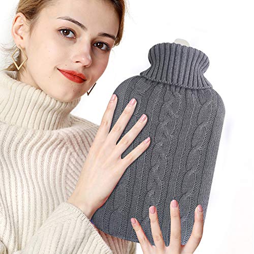 Wärmflasche mit Bezug, Wärmflaschen 2 Liter, Sicher und langlebig Geprüft Und Frei Von Schadstoffen, Hot Water Bottle für lindert Schmerz,