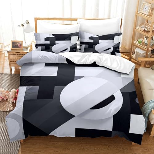 Housse de Couette Noir et Blanc Lit Simple Parure Géométrie Abstraite