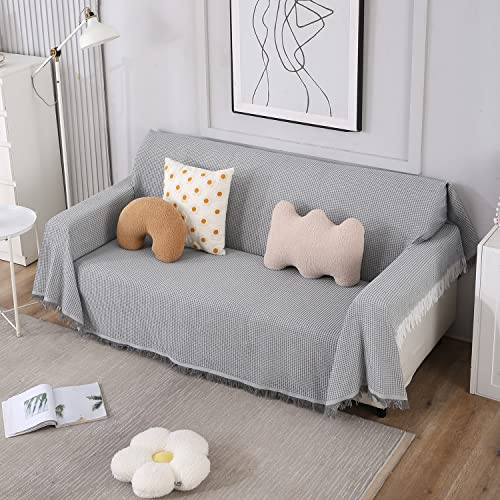 Image of Hokipo Polyester Cotton Sofa Cover Thick And Soft Throw Blanket 2 Seater Large, 180 (D) X 260 (L) Cm (Ar-4640-N1) - Grey