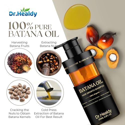 Image of Dr.Healdy Batana Oil Shampoo for Hair Growth, Against Hair Loss & Moisturizes, Reduces Breakage - Sulfate Free Formula for All Hair Types (6.8 Fl Oz)