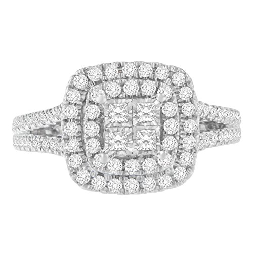 Original Classics 10K White Gold Round and Princess Diamond Composite Ring (0.70 Cttw, H-I Color, SI2-I1 Clarity) - Size 7