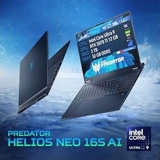 Acer Predator Helios Neo 16s Ai, Pc Gaming Portatile, Intel Ultra 9 275HX, GeForce RTX 5070Ti 12GB, RAM 32GB DDR5, SSD 2TB (2x1Tb), Display 16" Oled 240Hz, Thunderbolt 4, WiFi 6E, Tastiera RGB, Win 11